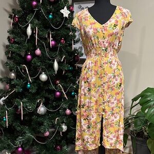 *GYPSIES & MOONDUST* Yellow x Pink Floral Short Sleeve High Low Dress Size Med